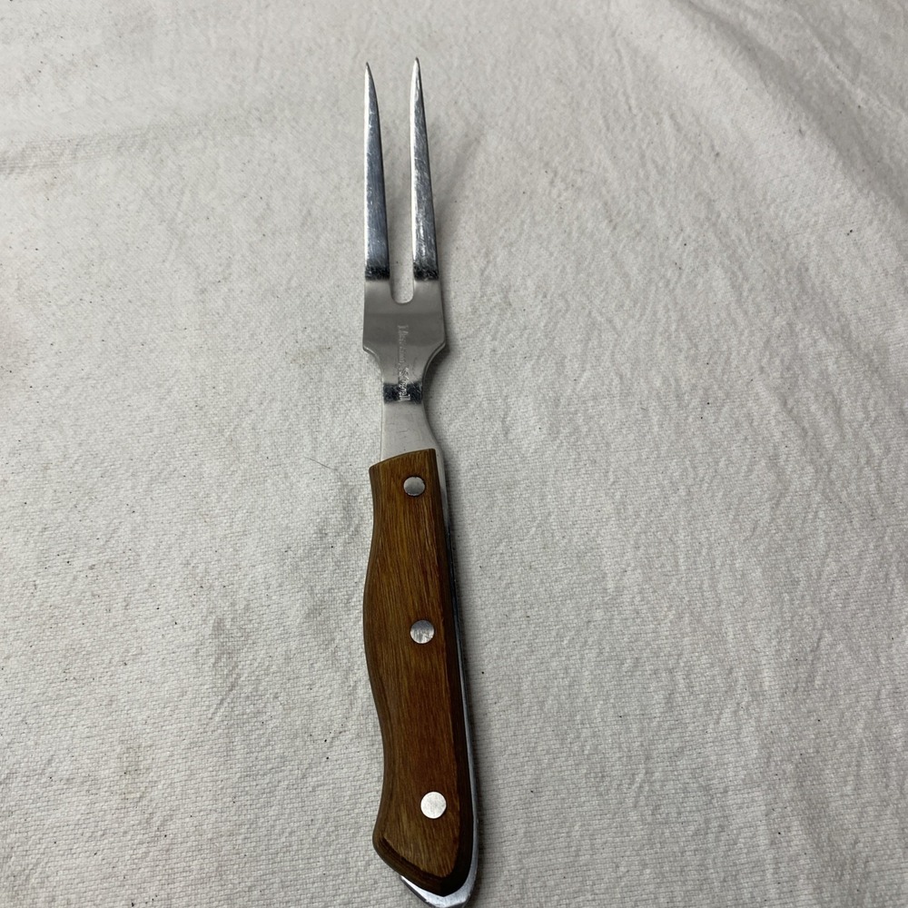 Vintage Maxam Stainless Steel 2 Prong Meat Serving Fork Wood Handle Japan 11"